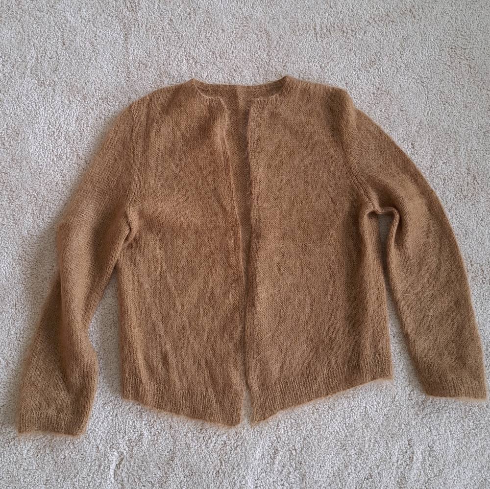 VINTAGE Hand Knit Mohair Mustard Cardigan Sweater